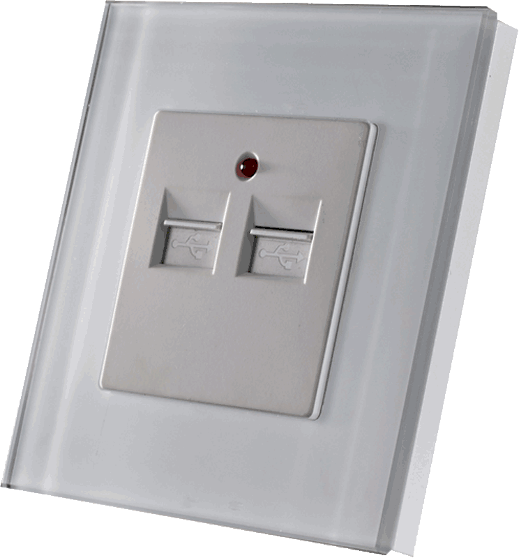 Dizajnová sklenená zásuvka - USB 5 V v bielom rámiku