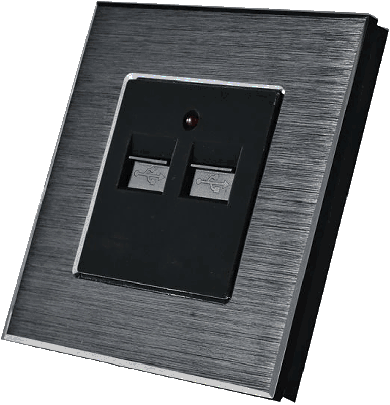 Dizajnová kovová zásuvka - USB 5 V čiernom rámiku