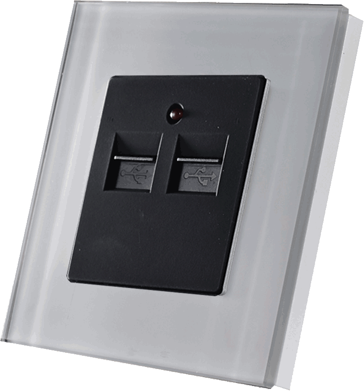 Dizajnová sklenená zásuvka - USB 5 V v bielom rámiku