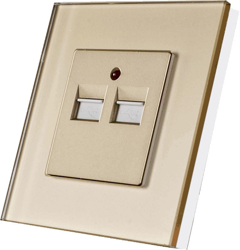 Dizajnová sklenená zásuvka - USB 5 V v zlatom rámiku