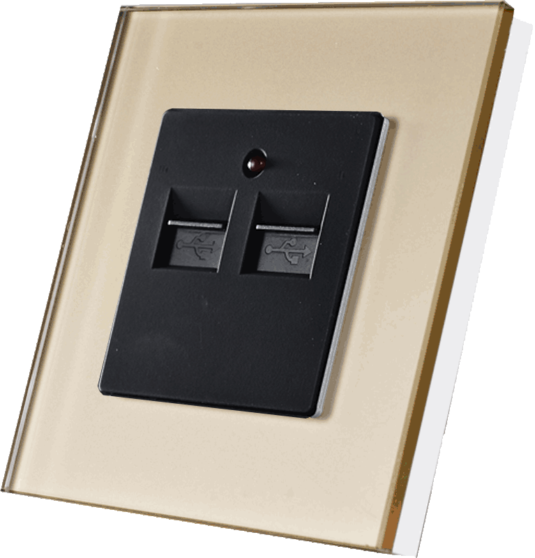 Dizajnová sklenená zásuvka - USB 5 V v zlatom rámiku