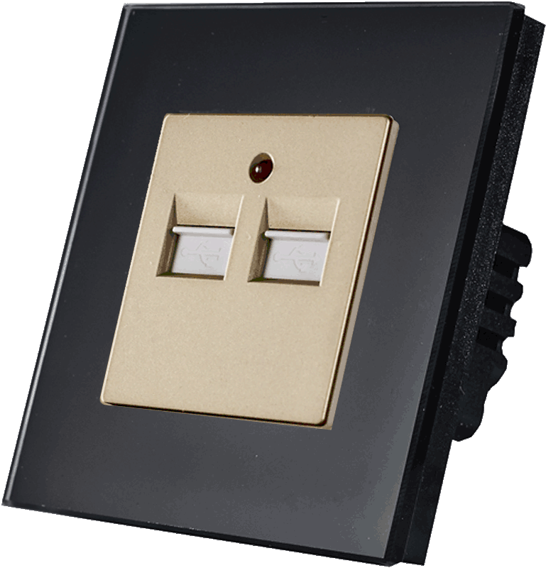 Dizajnová sklenená zásuvka - USB 5 V v čiernom rámiku