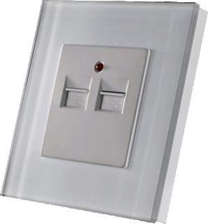 Dizajnová sklenená zásuvka - USB 5 V v bielom rámiku