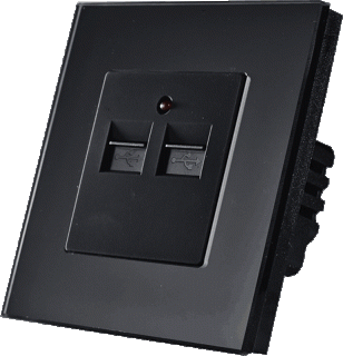 Dizajnová sklenená zásuvka - USB 5 V v čiernom rámiku